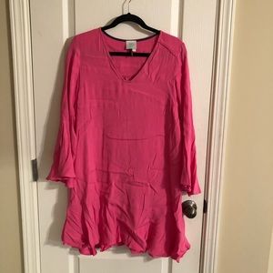 Hot Pink Shift Dress with Ruffle Detail